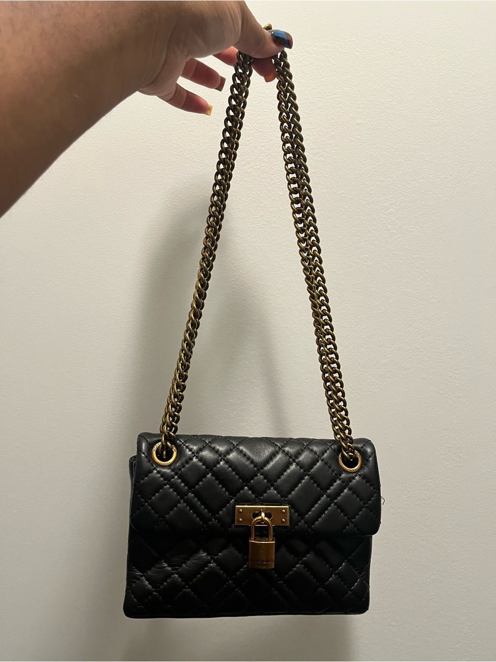 Kurt Geiger medium Black Quilted Chain-Handle Shoulder Bag with Gold Hardware